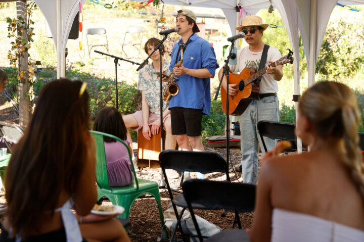 A band plays during the Oakland Farm Festival on Northeastern University’s Oakland campus.