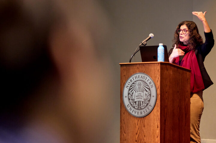 Tina Eliassi-Rad, inaugural Joseph E. Aoun professor of computer science, met with students on Northeastern's Oakland campus and spoke at an AI Summit.