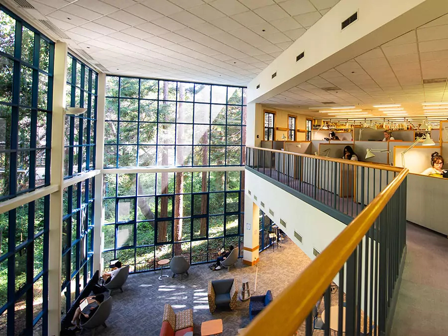 aerial view of first floor library and windows